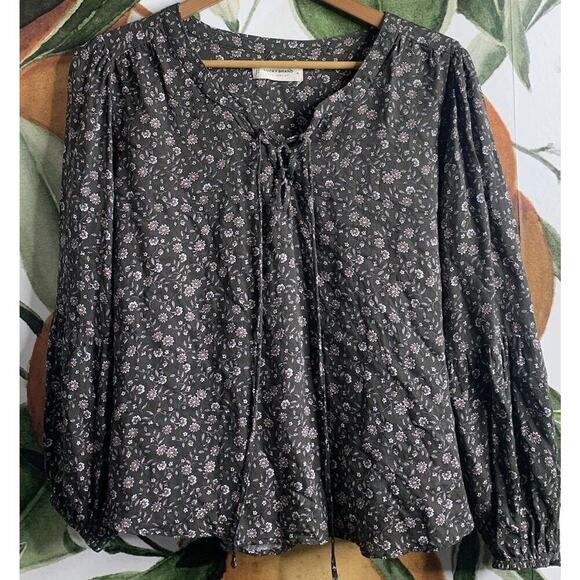 Lucky Brand Tops - Lucky Brand Medium Floral Green Lace Front Modal Blend Long Sleeve Blouse Top